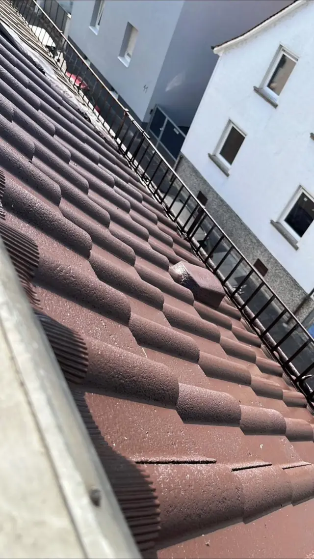 Beschichtete Dachsteine in Rotbraun.